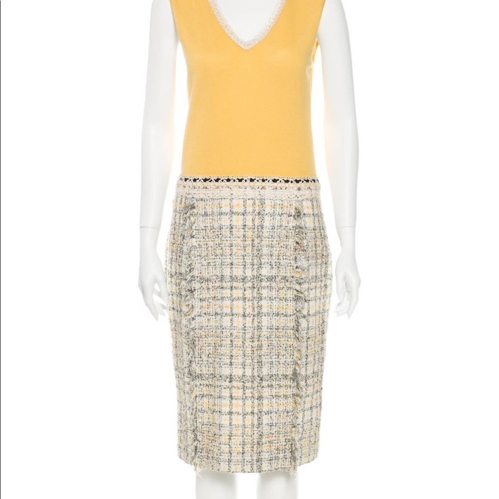 Carolina Herrera Yellow Grey tweed skirt dress 4
